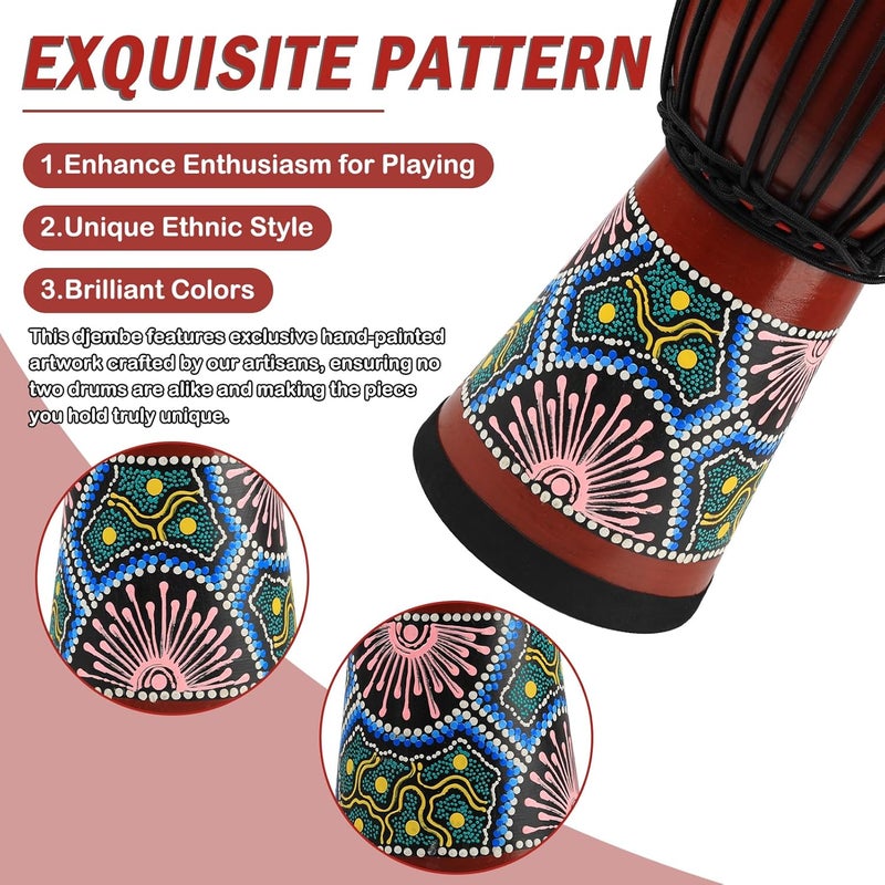 GOGHOST Wood Djembe Drum, 10'' x 19''Carved Mahogany African Drums with Goatskin Drumhead, West African Styled Professional Djembe Hand Drum for Adults Beginners - Image 5